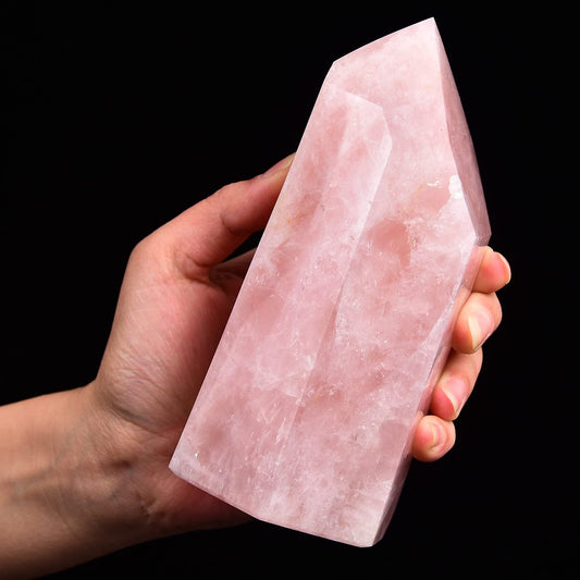 AMOYSTONE Rose Quartz Obelisk Tower Large Healing Crystal Wand Point 6 Faceted Reiki Chakra Meditation Stone Pink 1.1-1.7 LBS