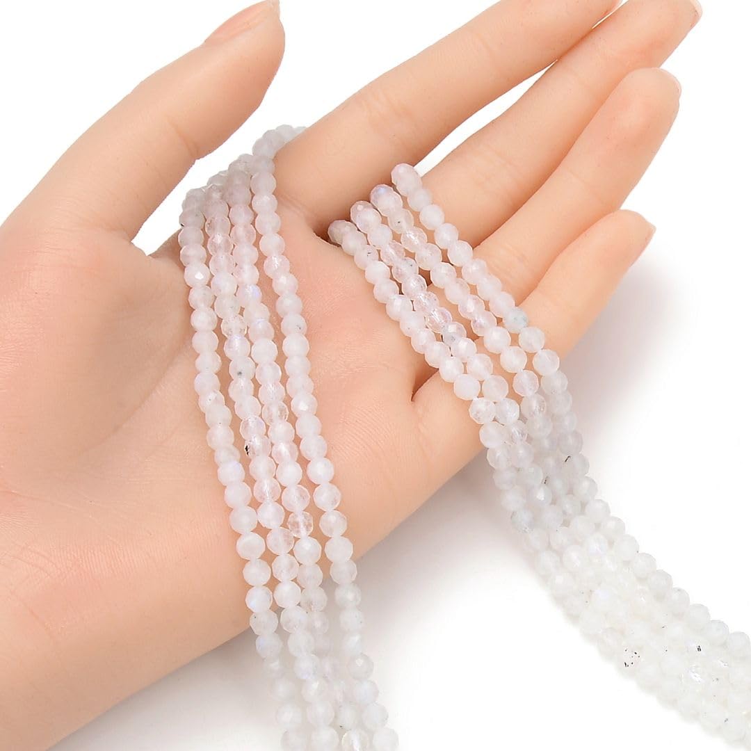 Adabele 30 Inch Natural Blue Flash Moonstone Healing Gemstone 4mm (0.16 Inch) Tiny Small Faceted Round Loose Beads Stone Spacer (150-170pcs) for Craft Jewelry Making GK4-7