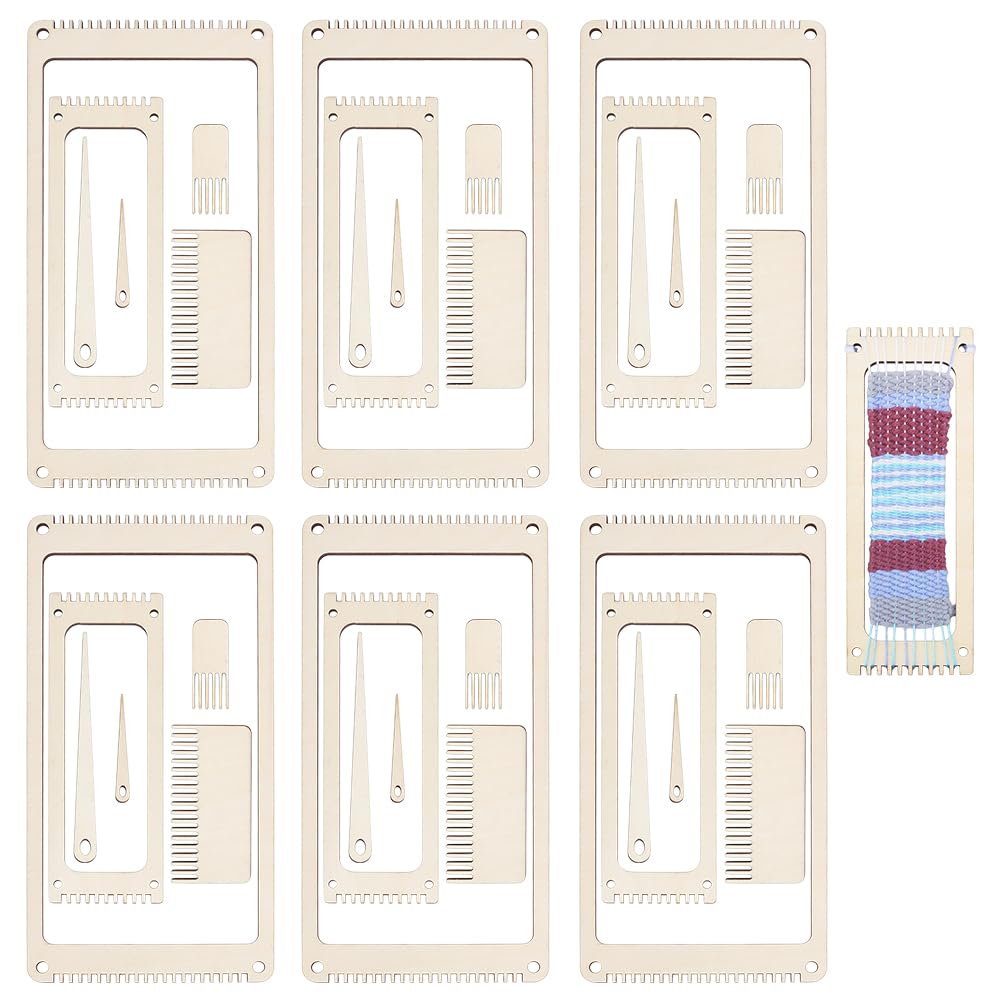 NBEADS 6 Sets Wood Weaving Loom Kit, Bookmark Weaving Loom with Weaving Comb and Weaving Crochet Needle Knitting Loom Tools for Adult Beginners Weaving and Weaving Lovers