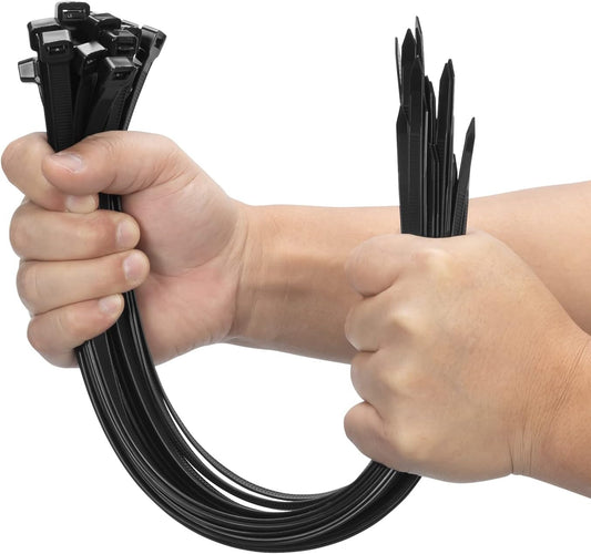 16 Inch 100 PCS,200 LBS XINGO Black Large Zip Ties Heavy Duty Ultra Strong Plastic Wire Ties, Large Cable Ties Extra