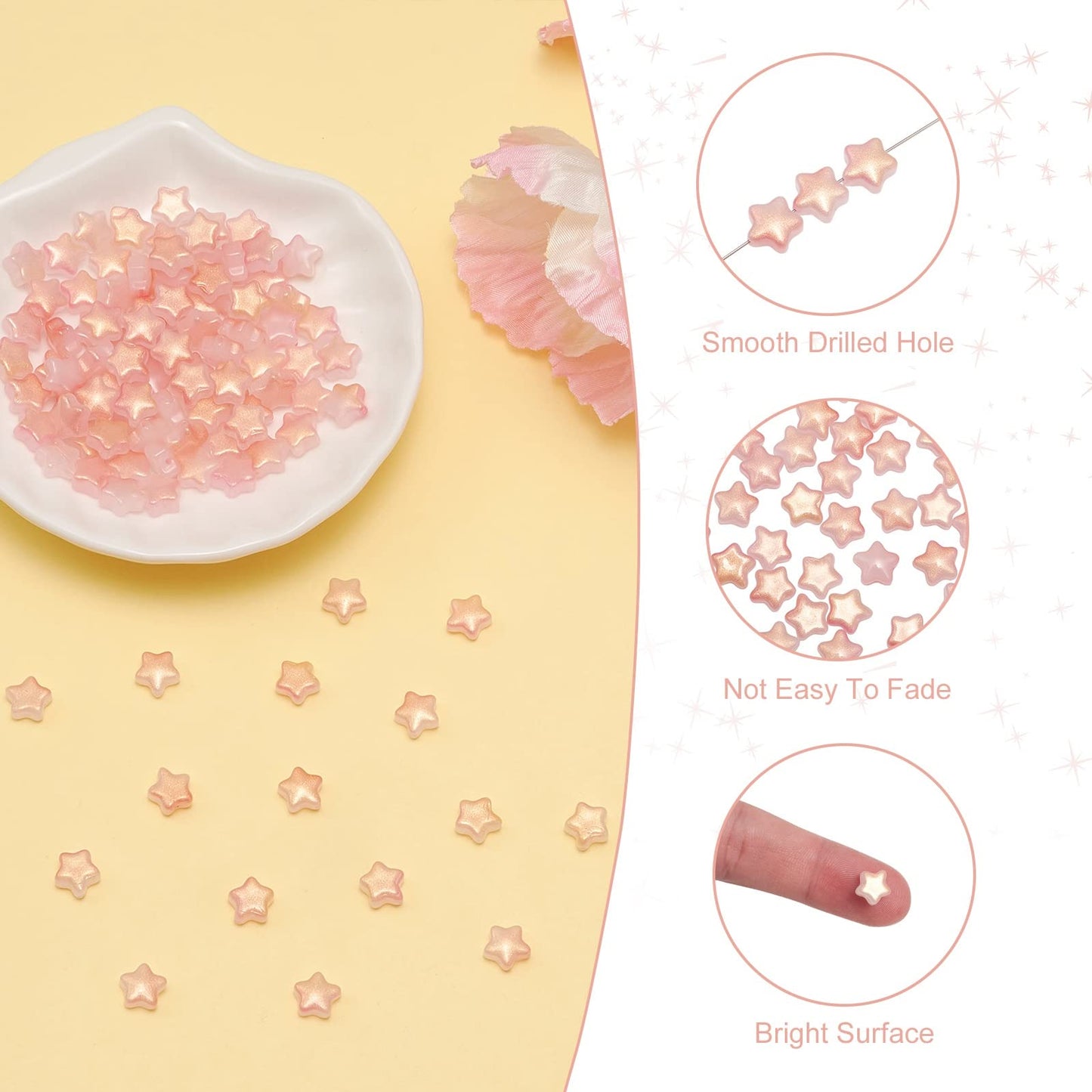 UR URLIFEHALL 100 Pcs Pink Imitation Jade Glass Star Beads with Glitter Powder Glass Beads for Earring Bracelet Necklace Jewelry DIY Making