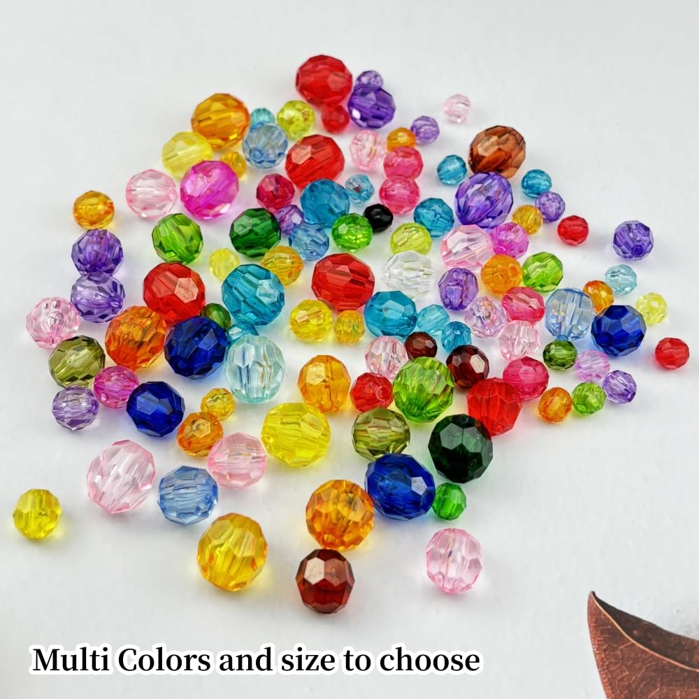 YUEXIGO 100pcs 12mm Acrylic Round Faceted Beads for Crafts Faceted Spacer Beads for Sewing Crafts Decoration Necklaces Bracelets Earrings Jewelry Making(Orange)