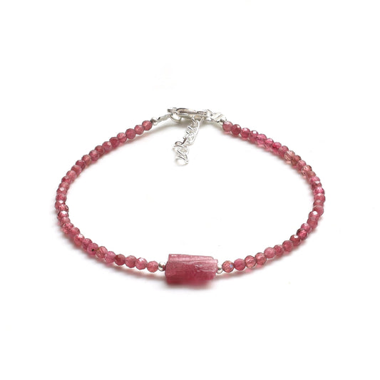 Gempires Pink Tourmaline Beads With Raw Beaded Bracelet October Birthstone Crystal Jewelry With 7 + 1 Inch Adjustable Hypoallergenic Chain