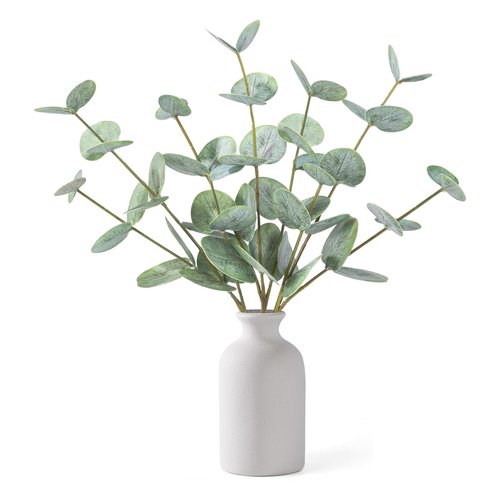 Artificial Eucalyptus Stems in Ceramic Vase, 14'' Fake Plants Greenery Stems for Home Decor Eucalyptus Plant for Bathroom Farmhouse Room Coffee Table Centerpiece Desk Shelf Faux Branches Decorations