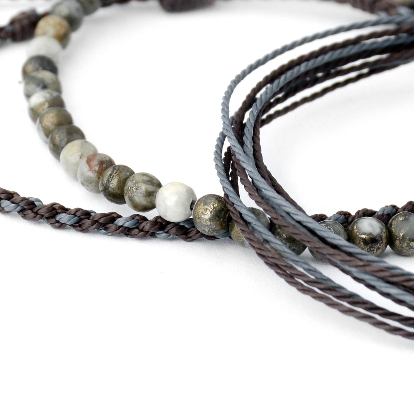 Handmade Natural Stone Beaded Healing Bracelet Gift for Men Adjustable Rope String Bracelet (Pyrite associated with white quartz ore)