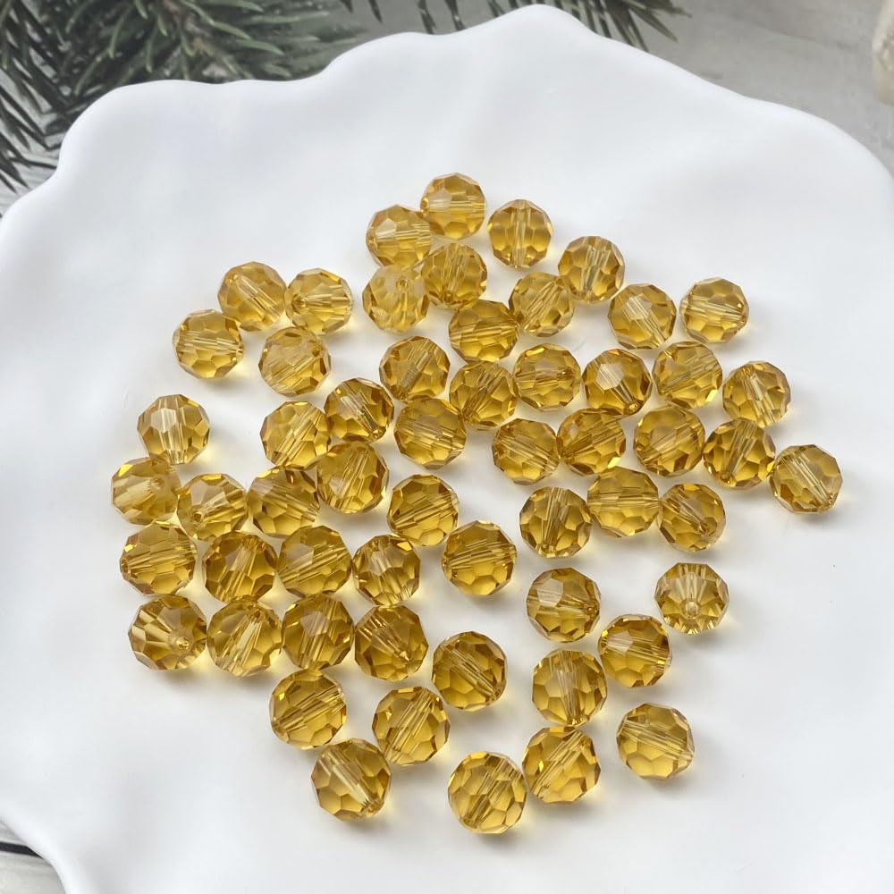 LIMAOLLY 140pcs 8mm Faceted Crystal Glass Beads Round Spacer Beads for Jewelry Making DIY Craft Making Necklace Bracelet Earring Wind Chimes Suncatchers Ornament(515-Gold Champagne)