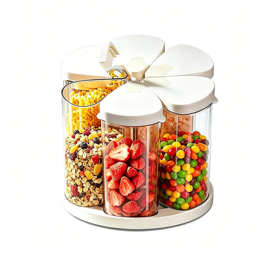 Ankou Rotating Food Storage Containers Set of 6, 23oz (690ml) Clear PET Jars with Dual Pour Lids, 360° Lazy Susan Pantry Organizer for Snacks, Cereal, Nuts, Oats & Dry Foods, Kitchen Grain Dispenser