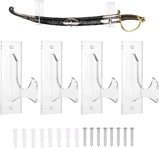 uxcell 4 Pcs Sword Holder Wall Mount Sword Racks Acrylic Wall Sword Display Hanger with Mounting Tools for Knife Martial Arts Sword Placement Display, Clear