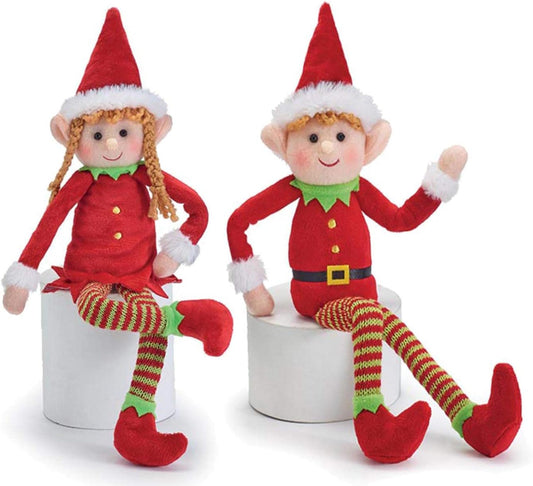OULAIZ Posable Plush Elf Dolls - Bendable Boy & Girl Elves for Fun Christmas Decor | Set of 2