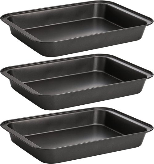 Lyellfe Non-Stick Baking Pan Set - 3 Pack 13 x 9 Inch Rectangle Cake Pans for Brownies, Lasagna & Casseroles