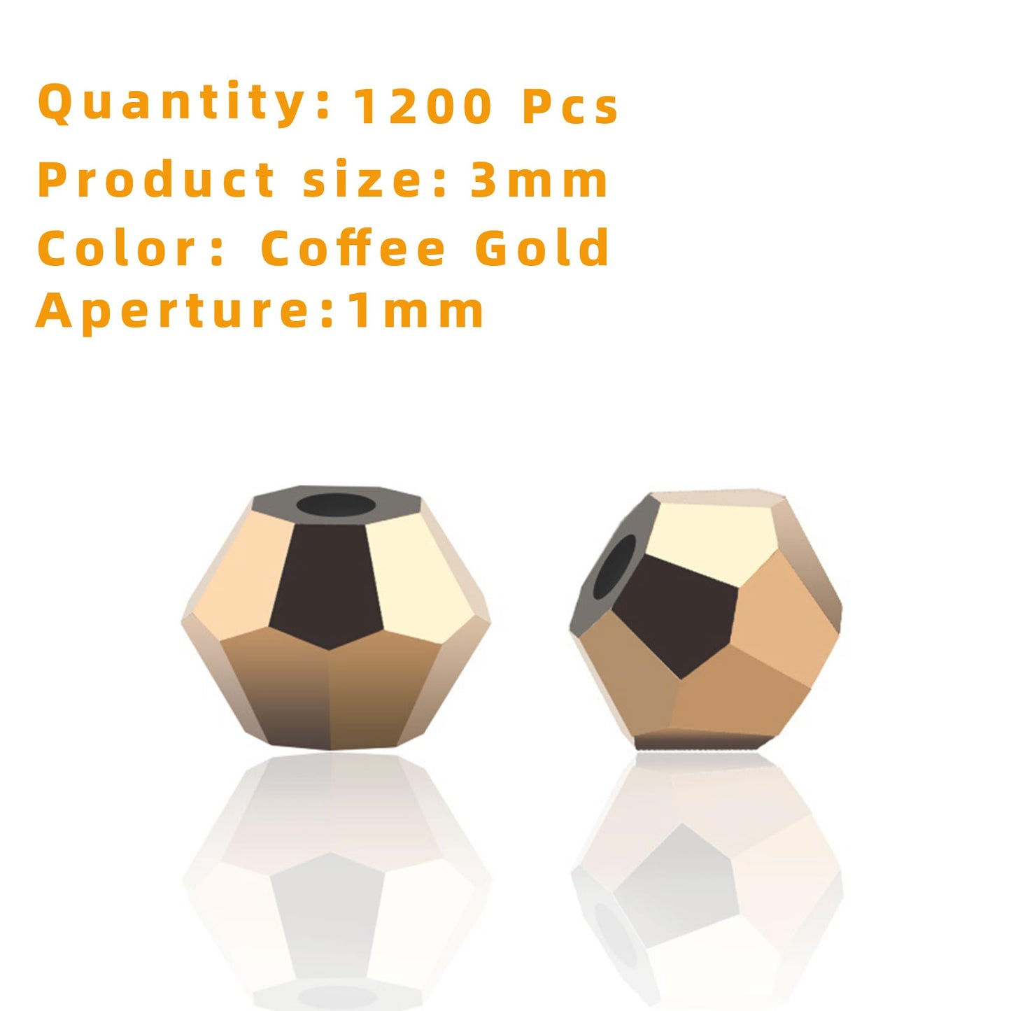 Laopottbeads 1200PCS 3mm Bicone Crystal Glass Beads for Jewelry Making, Sparkling Mini Beads for Suncatchers, DIY Bracelets & Craft Projects (Coffee Gold)