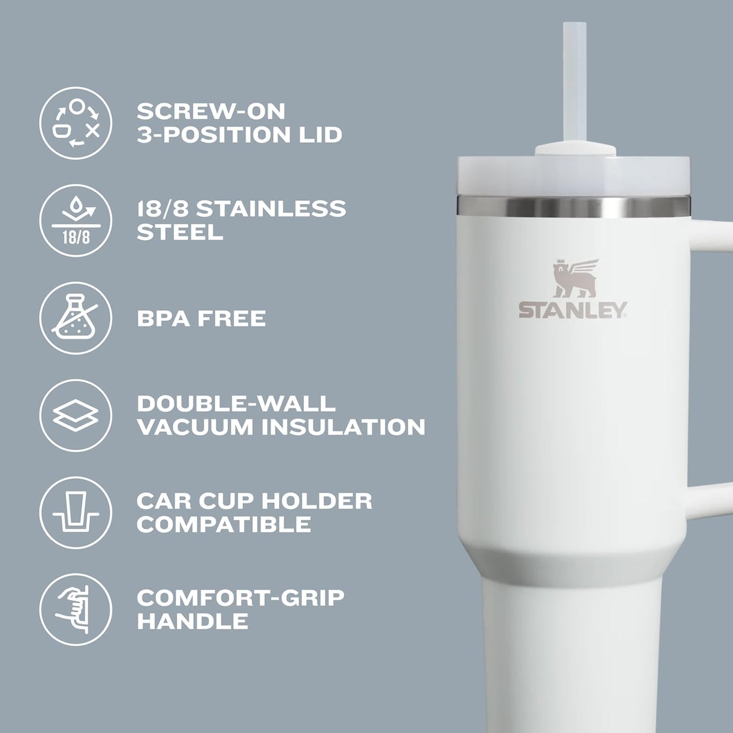 STANLEY Quencher H2.0 Tumbler - 20 oz Insulated Stainless Steel Cup with Handle & Straw | BPA-Free | Rose Quartz 2.0
