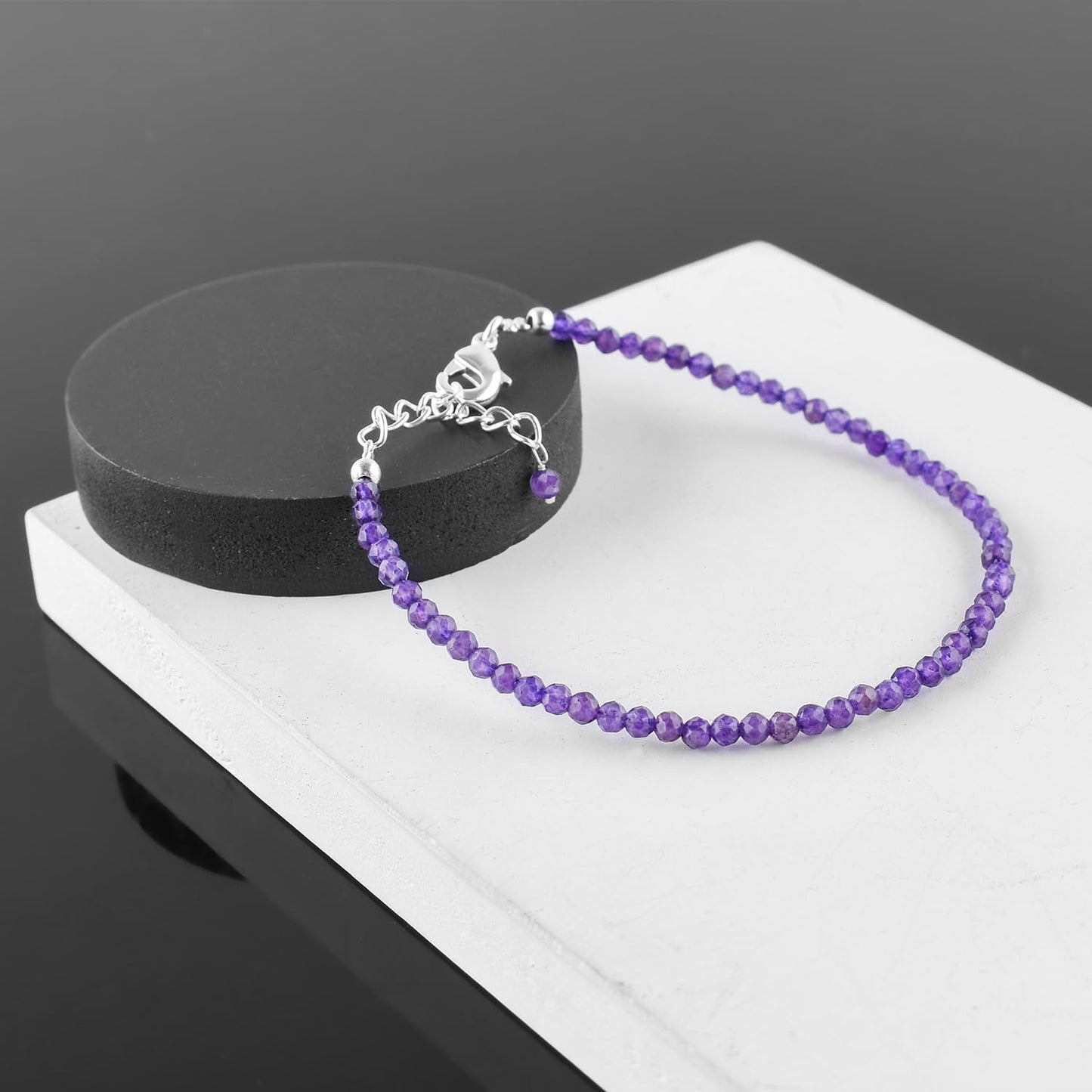 YANARA Amethyst Bracelet for Women, February Birthstone Purple Gemstone Beaded Jewelry, Handcrafted Healing Crystal Bracelet, Silver Plated Adjustable Chain 8 Inch, Dainty Minimal Daily Wear Gift for Her
