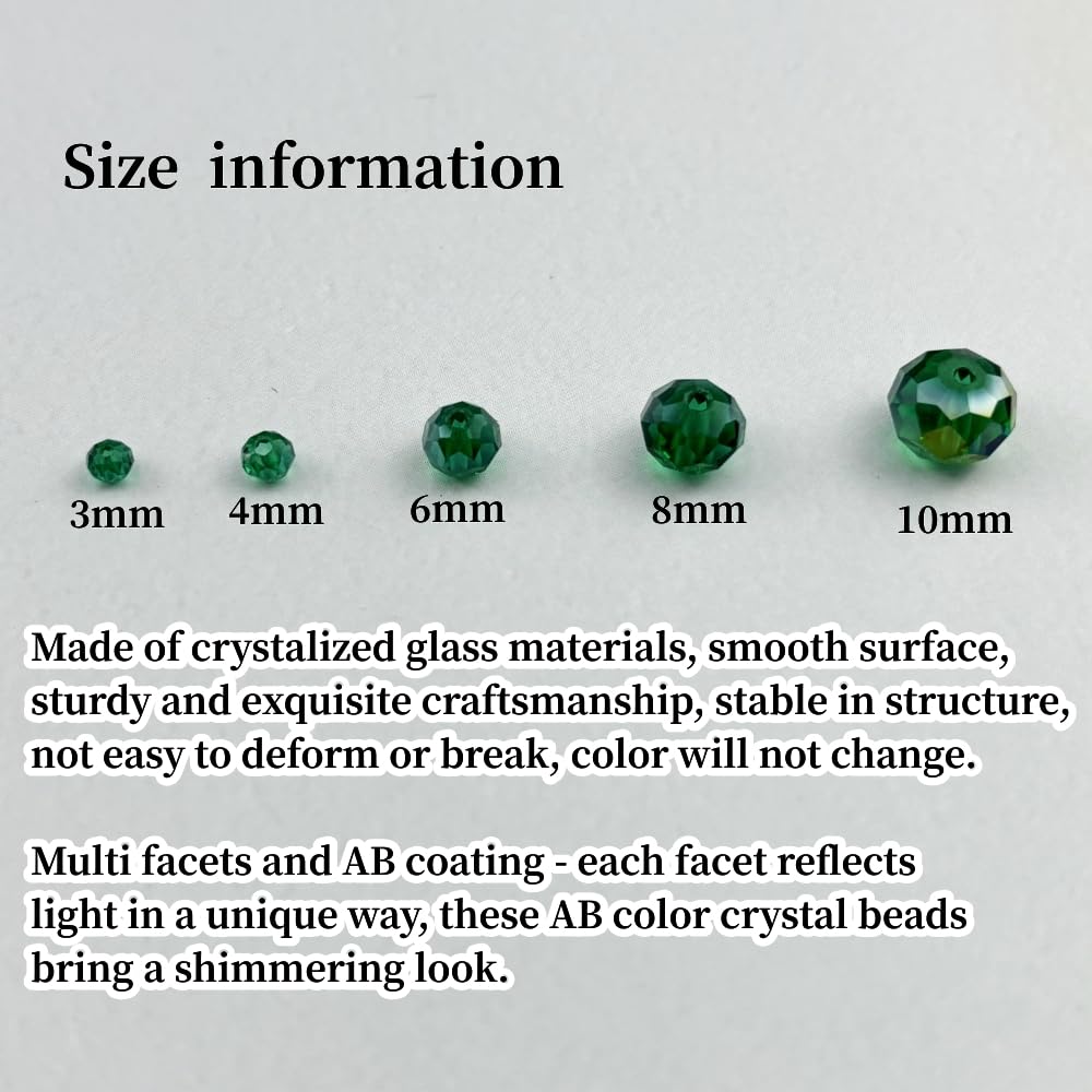 YHYPOCI 50pcs 10mm Crystal Glass Beads for Crafts Faceted Rondelle Glass Beads for Jewelry Making Crystal Spacer Beads for Necklaces Bracelets Earrings DIY Craft(Peacock Green AB)