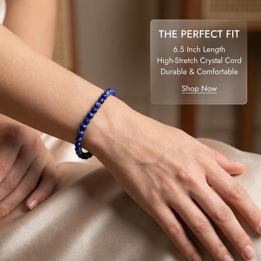 Angelstones Natural Lapis Lazuli Gemstone Stretch Bracelet, 4mm Faceted Round Beads, Crystal Healing for Women