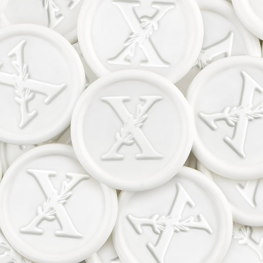 100Pcs White Wax Seal Stickers Handmade Vintage Botanical Leaves Adhesive Letter Wax Stickers for Wedding Party Invitations, Envelope, Gift Wrap, Christmas(Initial X, White)