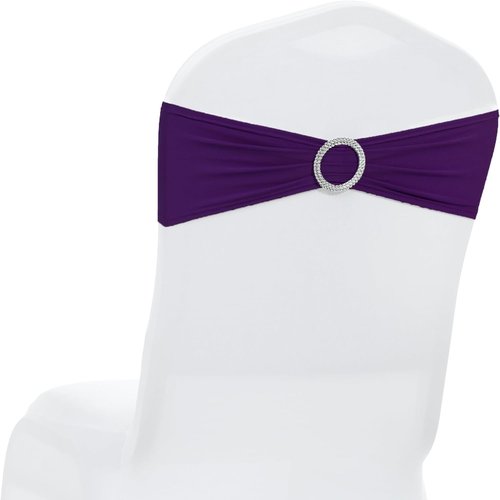 MDS Spandex Chair Sashes - Universal Elastic Stretch Bands with Buckle Slider Bow | Pack of 200 - Purple