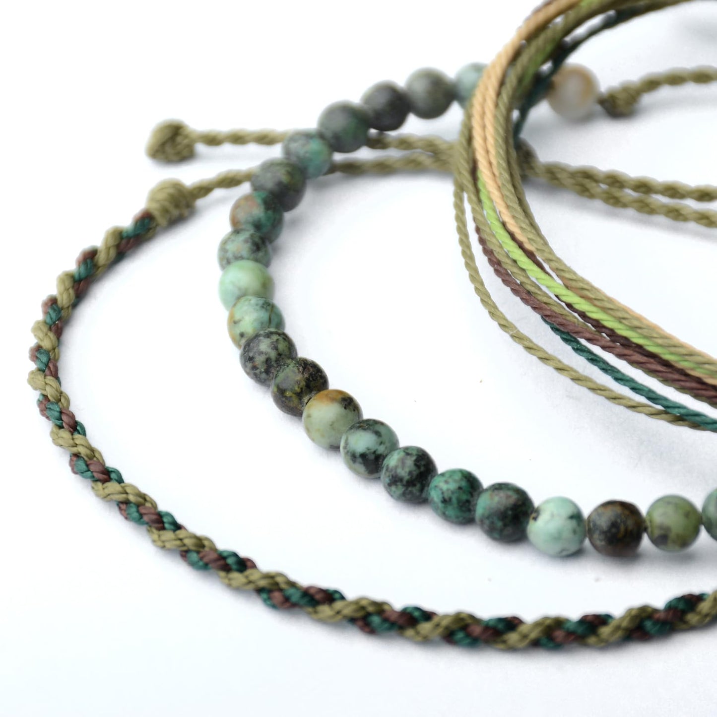 Handmade Natural Stone Beaded Healing Bracelet Gift for Men Adjustable Rope String Bracelet (African Turquoise, Adjustable)