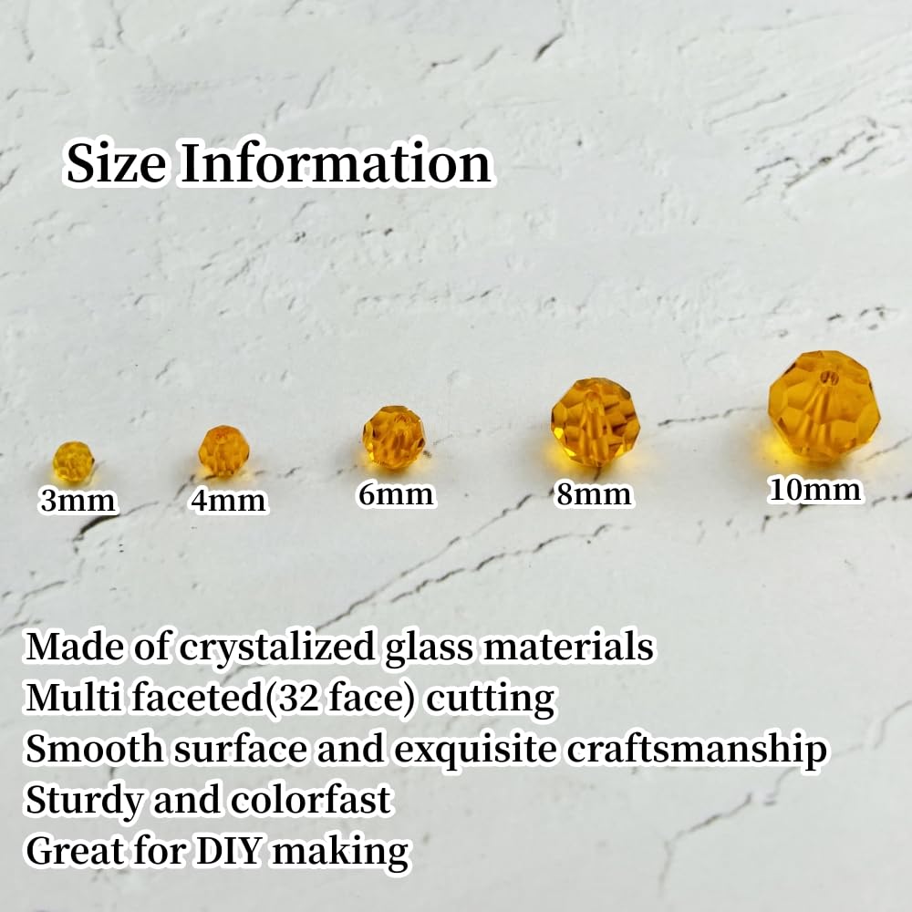 YUEXIGO 400pcs 3mm Round Crystal Glass Beads for Jewelry Making, Faceted Crystal Glass Spacer Beads for Bracelet Earring Necklace DIY Craft(Orange)