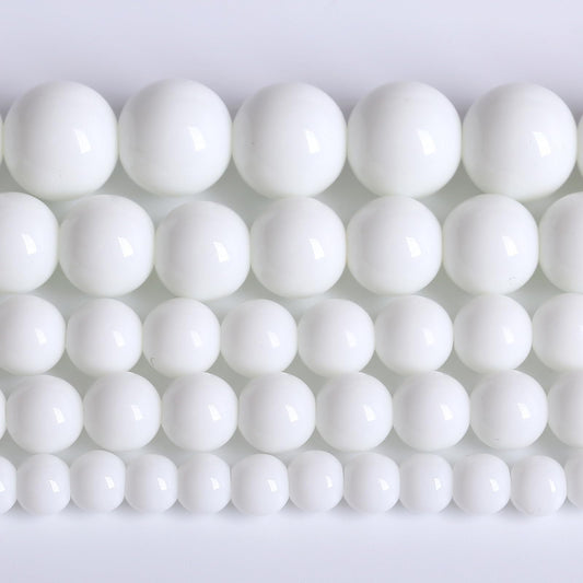 12MM Natural Stone White Porcelain Agate Beads Round Loose Stone Beads for Jewelry and Bracelets Making 32pcs 1 Strands 15"