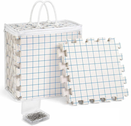 IRSTBL Knitting Blocking Mats Set – 9 Interlocking Foam Mats with Gridlines, 100 T Pins, 20 Locking Stitch Markers and Storage Bag – Crochet Blocking Boards Kit