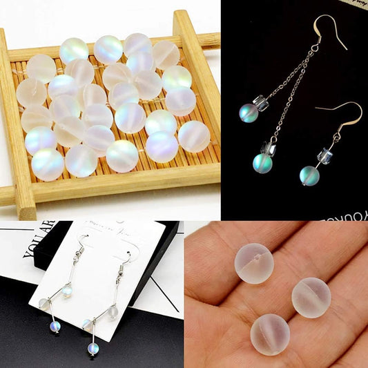 100Pcs 8mm Matte Crystal Glass Beads Mermaid Aurora Beads Moonstone Beads Bead Assortments for Jewelry Making