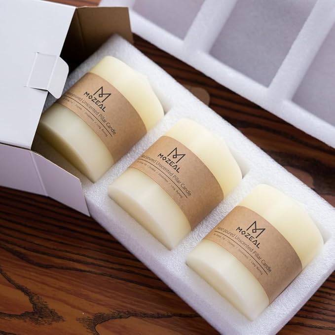 MOZEAL 3" x 6" Hand-Poured Unscented Brown Pillar Candles,Dripless Candles Set of 3,Long Lasting Burning,Approx 100 Hours Burn Time for Wedding,Dinner,Christmas and Home Decor