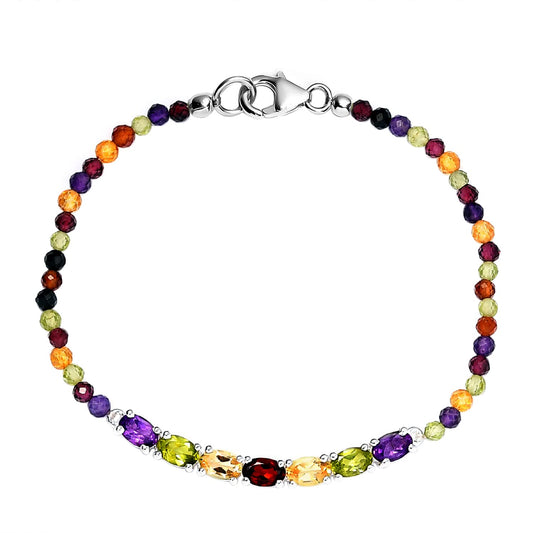 SHOP LC DELIVERING JOY Colorful Bracelet in Sterling Silver - Multicolor Gemstone Bracelets for Women - Birthstone Jewelry Birthday Christmas Gifts Size - 7.25 Inches