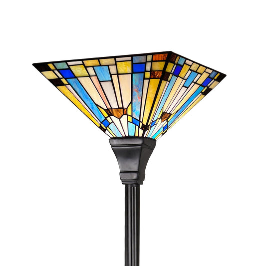 Capulina Tiffany Lamp Stained Glass Torchiere Floor Lamp 70 Inches Tall Industrial Pole Green Blue Rustic Tiffany Style Torch Standing Lamp Decor for Living Room Bedroom Farmhouse Home Office