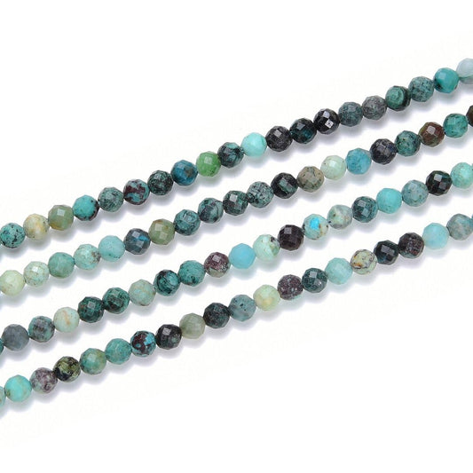 Adabele 30 Inch Natural Chrysocolla Healing Gemstone 4mm (0.16 Inch) Tiny Small Faceted Round Loose Beads Stone Spacer (180-200pcs) for Craft Jewelry Making GK4-16