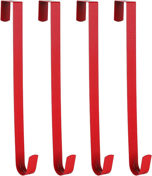Wreath Hanger - Sturdy Steel Over The Door Hook for Front Door | Red, 4