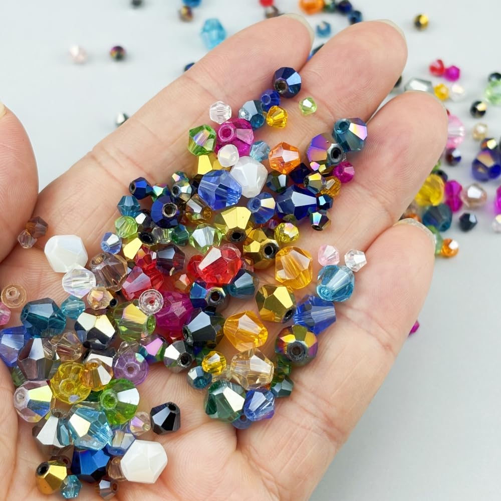 Pinhoollgo 100pcs 8mm Bicone Crystal Glass Beads Faceted Bicone Crystal Beads Bulk Glass Spacer Beads for Bracelets Necklace Pendants Earrings DIY Jewelry Craft Making(Crystal Pink AB)