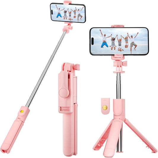 Aourxiv Pink Selfie Stick Tripod, with Wireless Remote Control, Live Streaming and Video Recording, Compatible