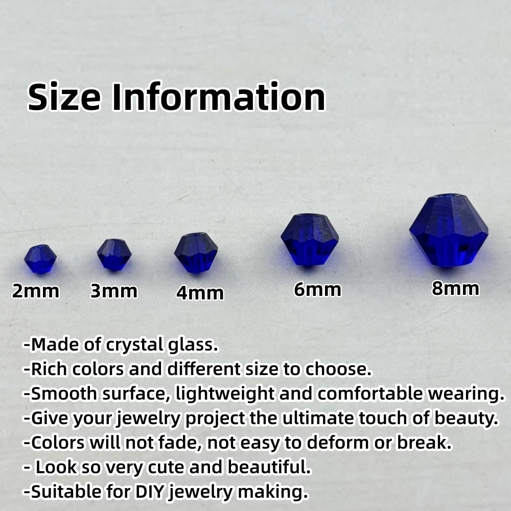 Pinhoollgo 1310pcs Bicone Crystal Glass Beads 2mm 3mm 4mm 6mm 8mm Faceted Crystal Spacer Beads for Bracelets Necklace Pendants Earrings DIY Jewelry Craft Making(Dark Blue)