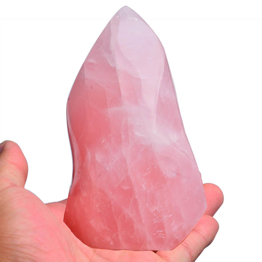 AMOYSTONE Rose Quartz Standing Crystals Big Home Decor Real Rose Quartz Stone Large Flame Tower Energy Meditation Healing Stone 1.0-1.5LB