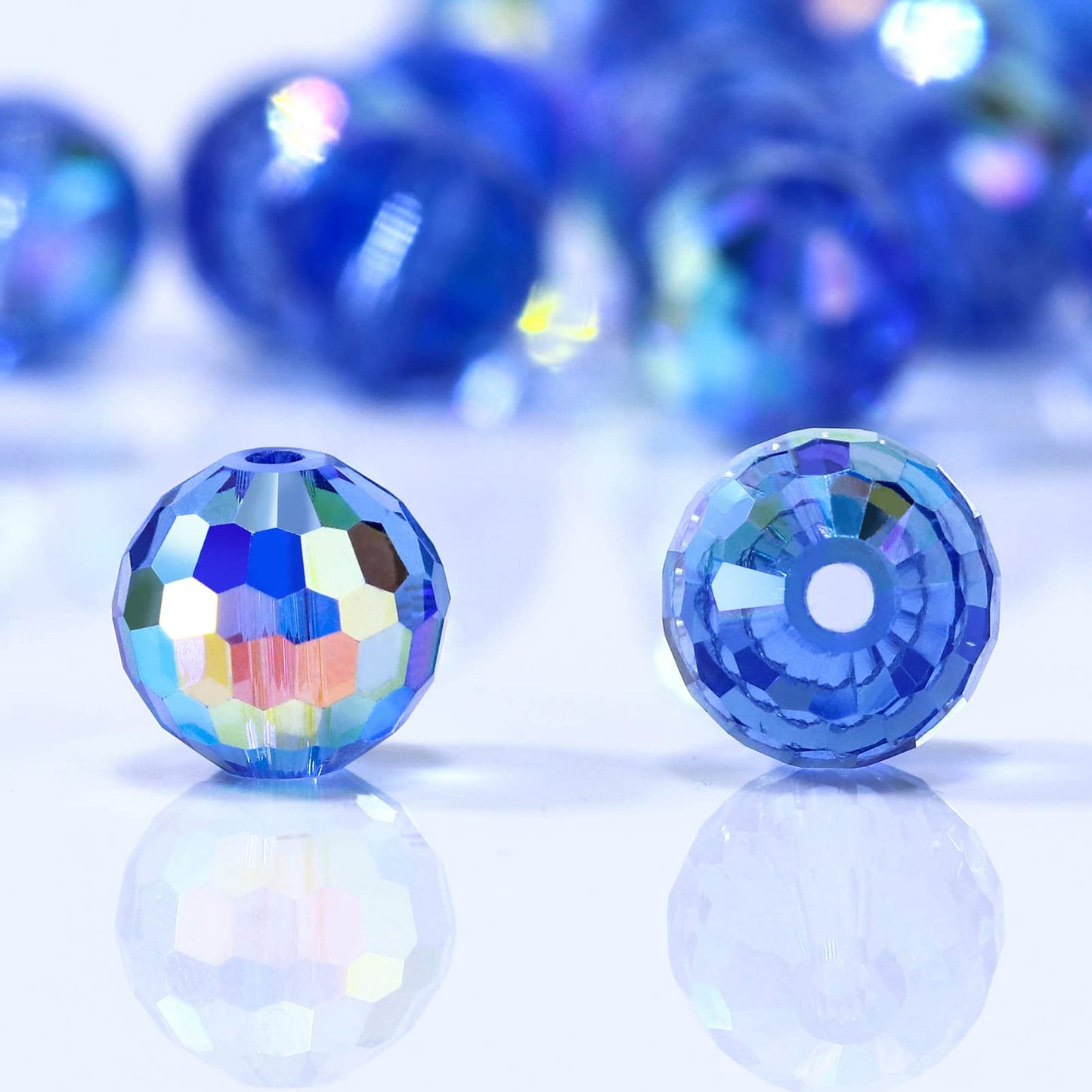 Dowarm 100PCS 8MM Crystal Glass Beads for Jewelry Making, Faceted Crystal Beads for Crafts Bracelet Wind Chimes Suncatcher, #5003 Rondelle Spacer Beads, Loose Gemstones, Light Blue AB
