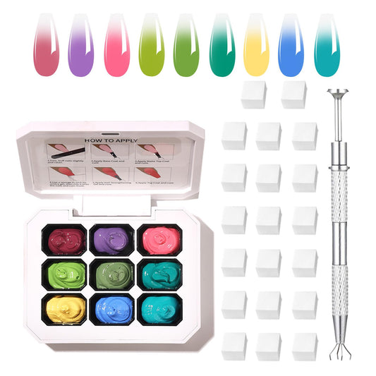 AOBOO Ombre Gel Nail Polish Nail Sponges for Ombre 9 Series Colorful Blush Effect Pat Painting Gradient Blooming Gel for Ombre Nails Multistyle French Manicure Nail Art DIY Home (A4, 1)