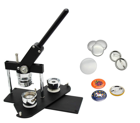 ChiButtons Button Maker Kit 44mm (1 3/4") Badge Press Machine-B400 + 44mm Round Die Moulds + 100 Set Pin Button Components + Adjustable Circle Cutter (Black-New)