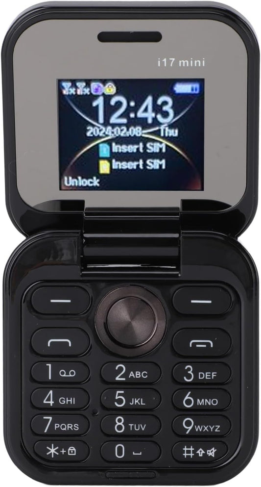Brrnoo Flip Small Cell Phone Dual Nano SIM Media Player HD Rear Camera LED Flashlight GSM Network Seniors (Black)
