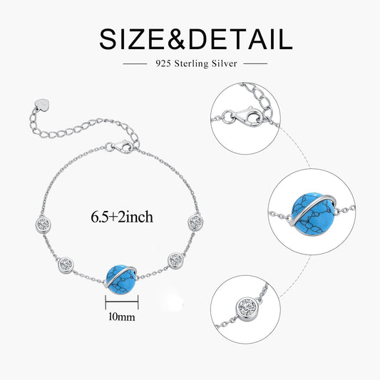 SELKAT 925 Sterling Silver Turquoise Bracelet for Women - Adjustable Chain Design, Thoughtful Gift for Mom & Wife on Birthday, Mother’s Day and Anniversary (Style 1)