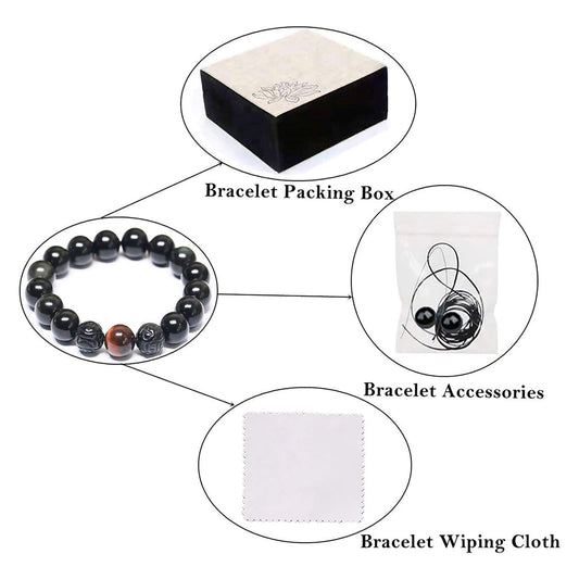 Black Obsidian Bracelet,Feng Shui Black Obsidian Wealth Bracelet for Women Men Couples Handmade Stretch Obsidian Bracelet Bangle with Carved Pixiu Tiger Eye Stone Attract Wealth Money and Good Luck