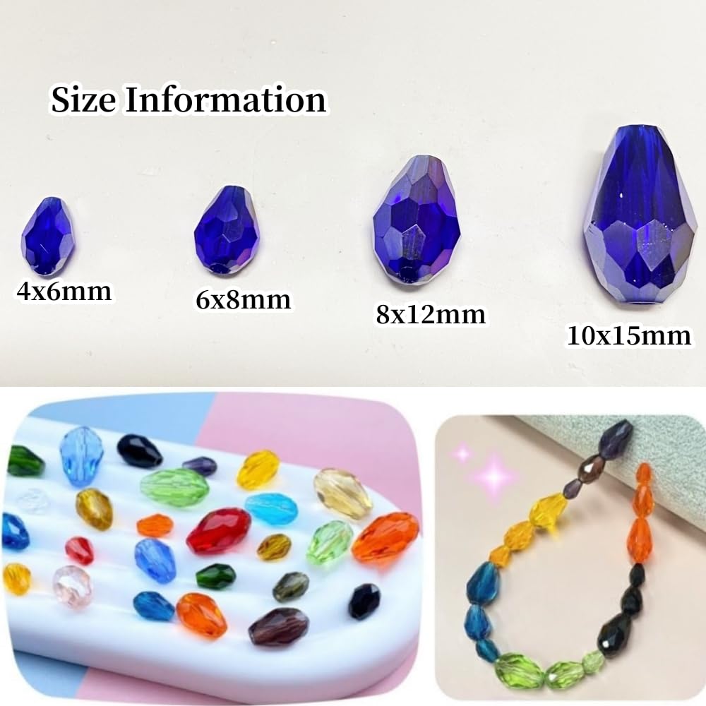 Honkoolly 100pcs 8x12mm Teardrop Crystal Glass Beads Vertical Hole Faceted Glass Teardrop Spacer Beads for Bracelets Necklace Earring DIY Jewelry Making Craft(Sapphire Blue AB)