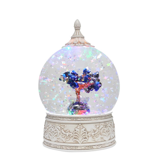 Lapis Lazuli Healing Crystal Tree Globe with Colorful Lights Sparkling Glitter, Natural Gemstone Base, Spiritual Meditation, Positive Energy Good Luck, Home Decor, Birthday Gifts (Lapis Lazuli)