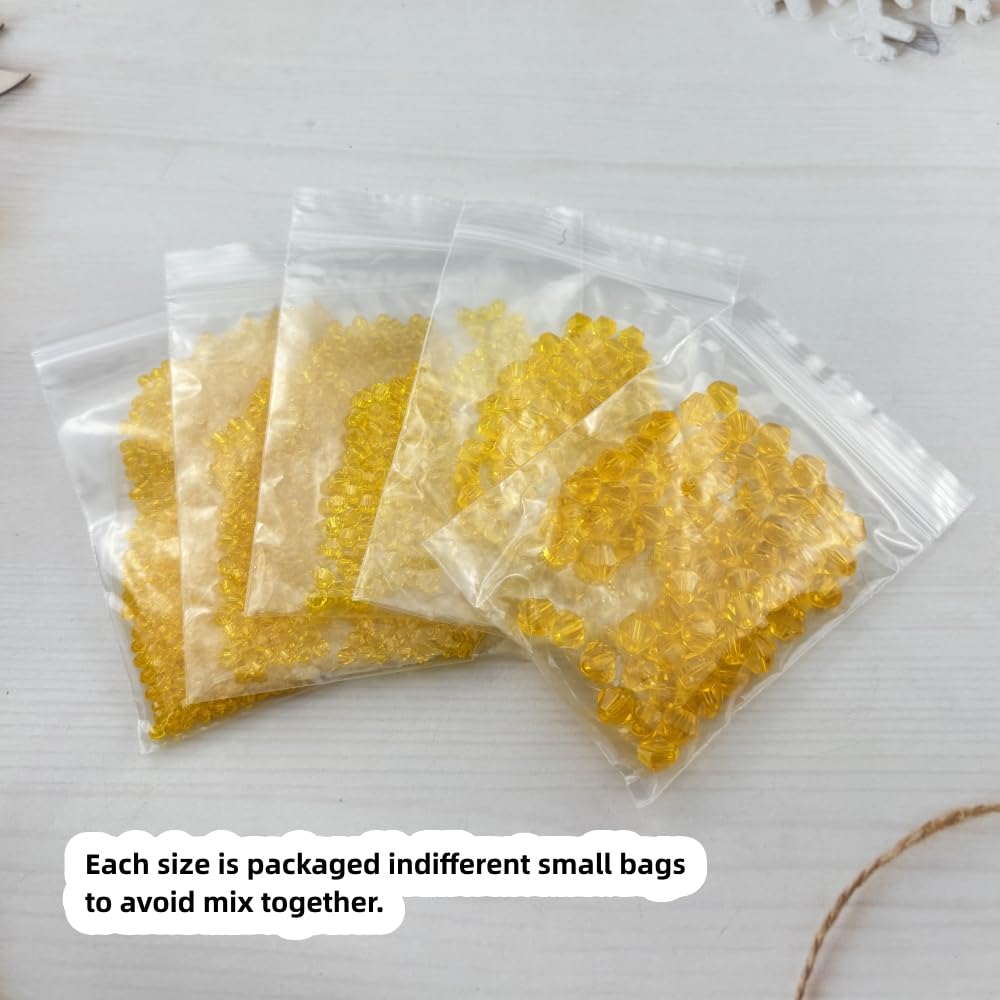 Pinhoollgo 1310pcs Bicone Crystal Glass Beads 2mm 3mm 4mm 6mm 8mm Faceted Crystal Spacer Beads for Bracelets Necklace Pendants Earrings DIY Jewelry Craft Making(Gold Yellow)