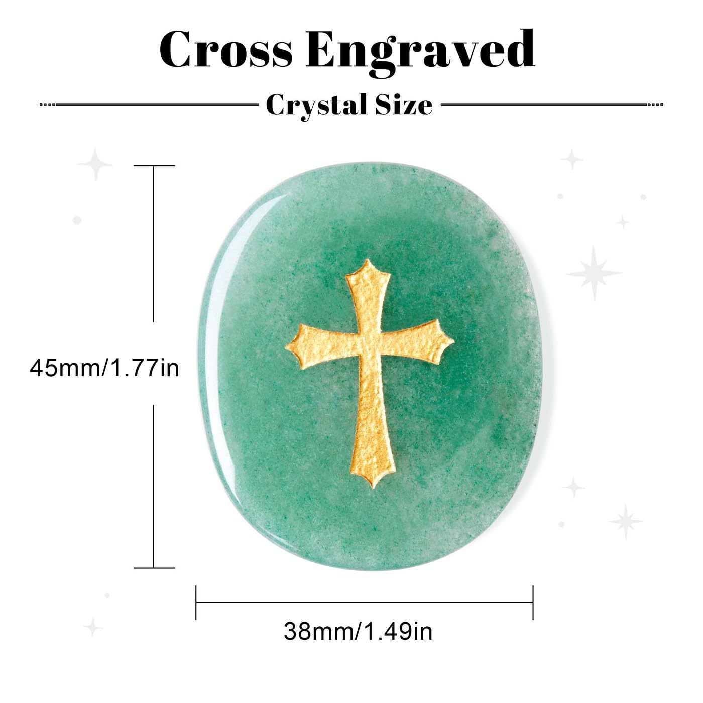 LAIDANLA Green Aventurine Cross Engraved Healing Crystal Worry Stones for Pray Faith Anxiety Relief Oval Palm Stone Polished Natural Crystal Gifts