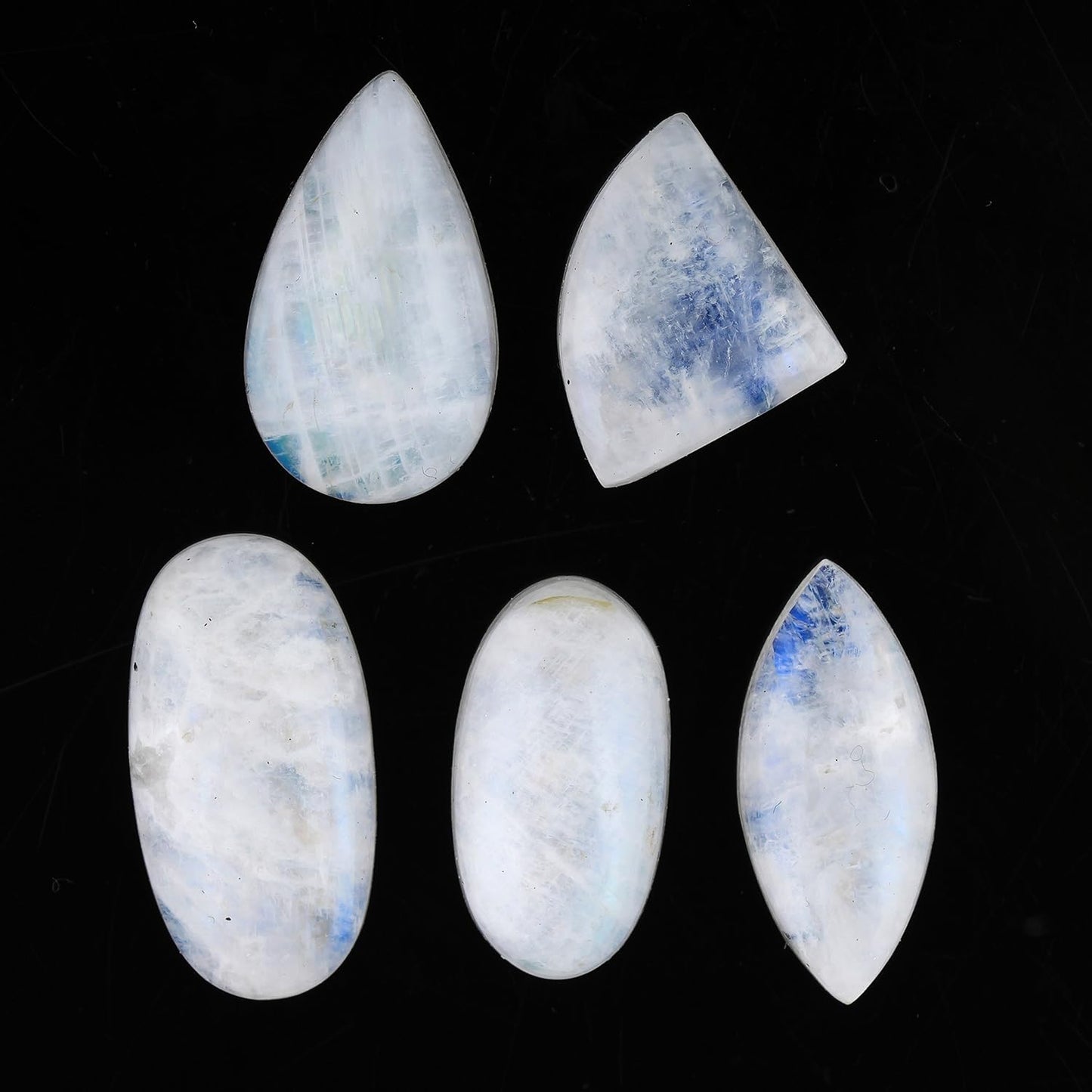 ColouredRocks (5pcs RAINBOW MOONSTONE Natural Cabochon Mix Shape Crystals, Loose Gemstone, Wholesale Polished Supply, Jewelry Making, DIY Craft, Gem Collection (15-20 mm.)