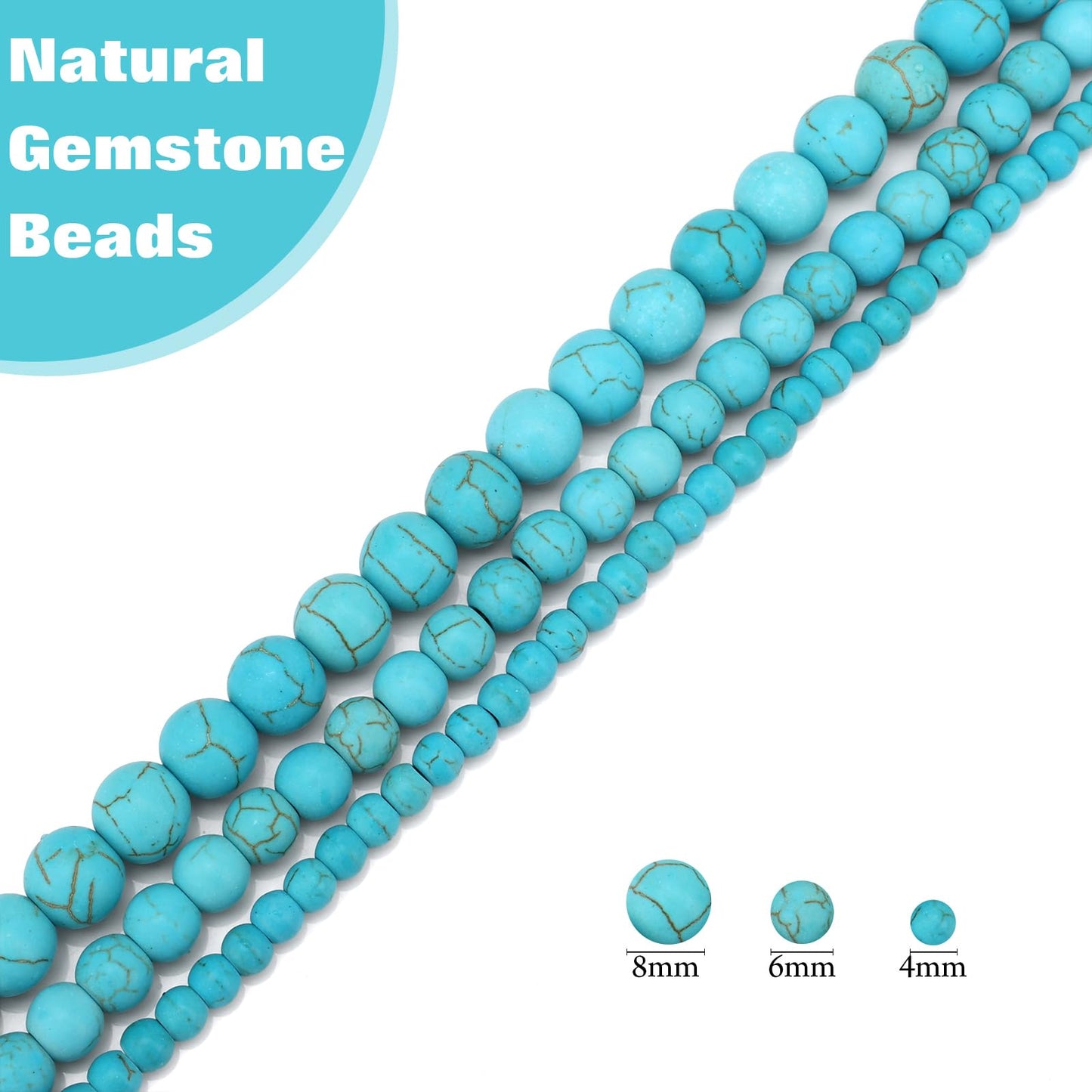 Vinswet 60pcs 6mm Turquoise Natural Stone Beads Round Genuine Real Stone Beading Loose Gemstones DIY Smooth Bead for Bracelet Necklace Earrings Jewelry Making