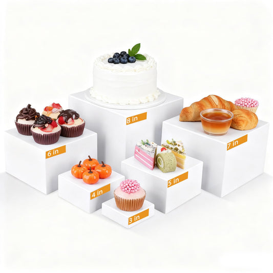 6PCS Buffet Risers，Large Food Risers for Buffet Table, Dessert Table Display Set,Food Stands for Display Party，Collectibles Jewelry Display Stand, Acrylic Cube Boxes big size(8"-7"-6"-5"-4"-3")
