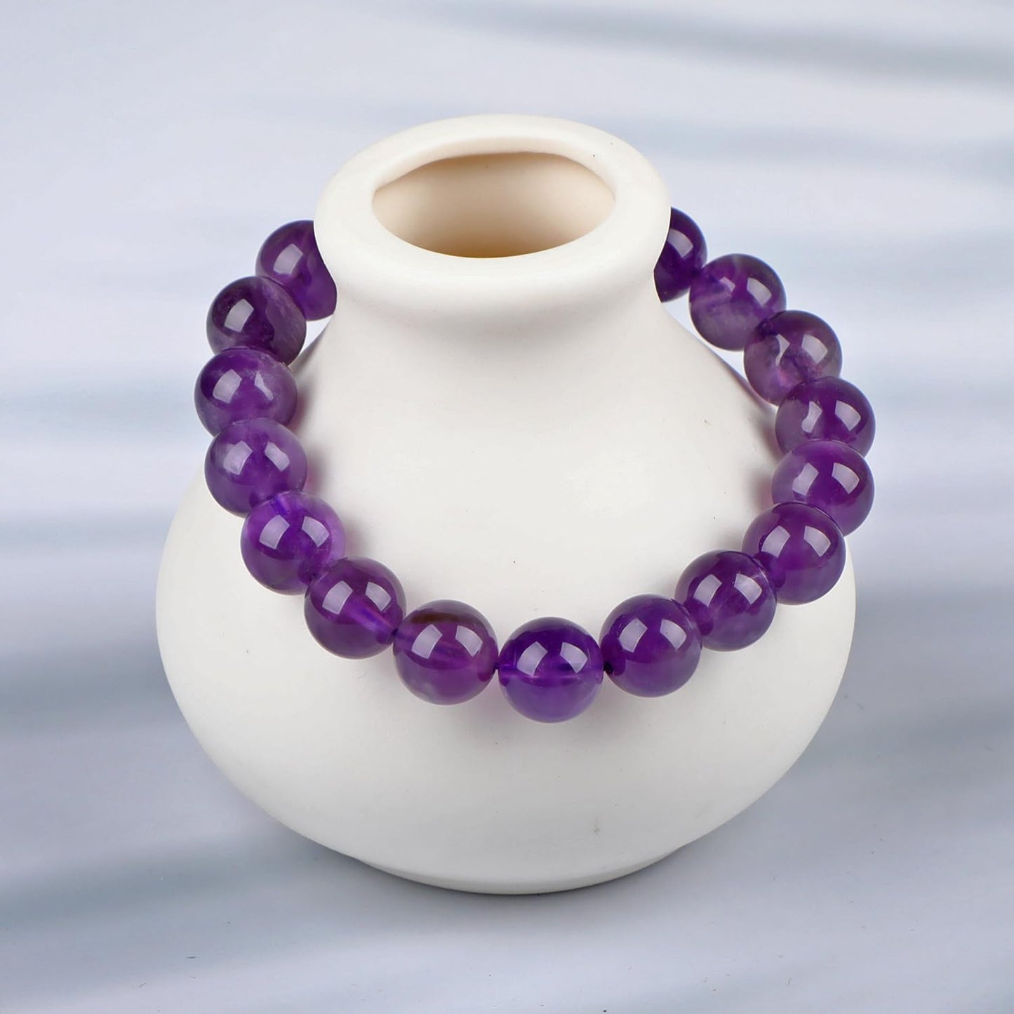 LPBeads Handmade Natural Gemstone Stretch Elastic 10mm Amethyst Bracelet Healing Crystal Round Stone Beads Jewelry Gifts for Women Men