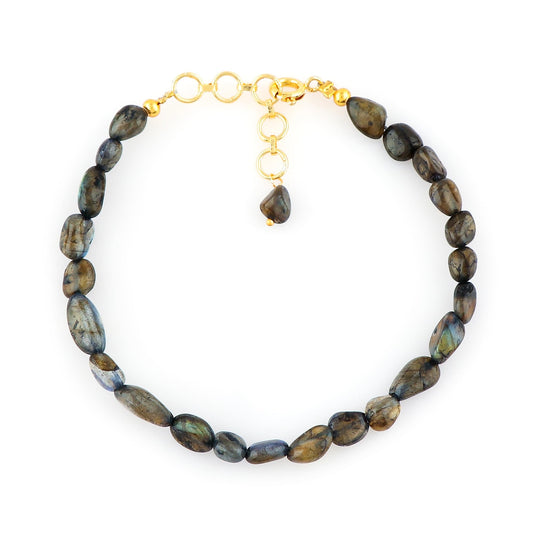 Gemimpression Handmade Bracelet – Natural Labradorite Tumble Beads – Intuition & Energy Healing – 14K Gold Plated Adjustable Chain – Dainty 8 Inch – Perfect Gift for Her